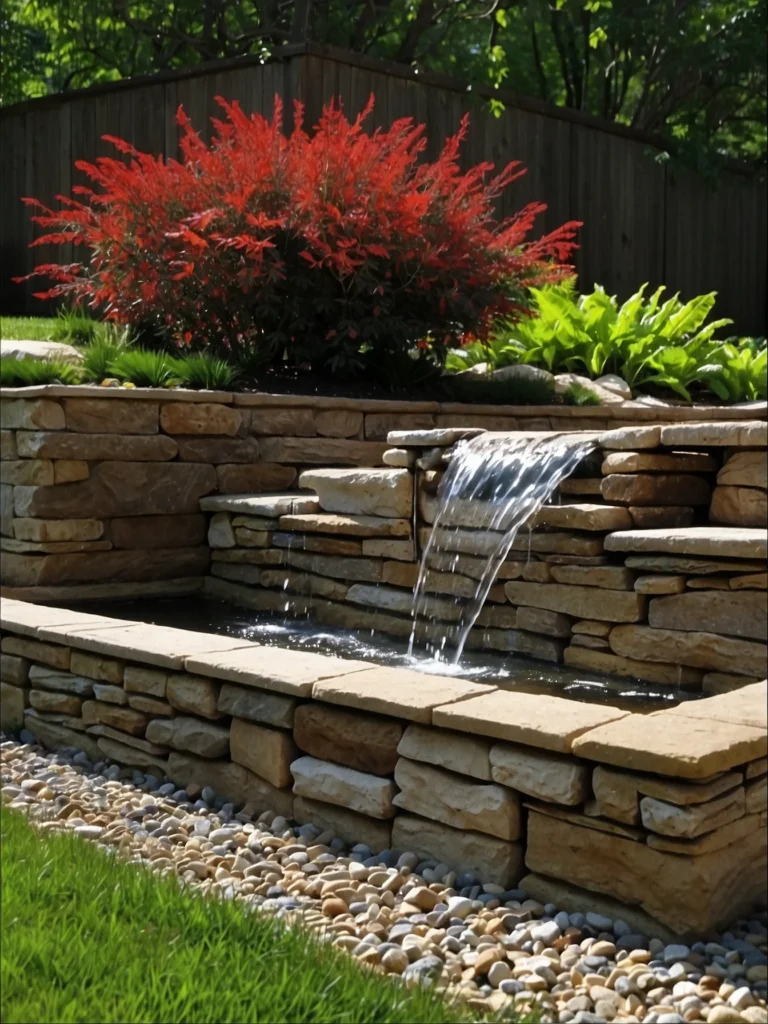 retaining wall with built in water feature