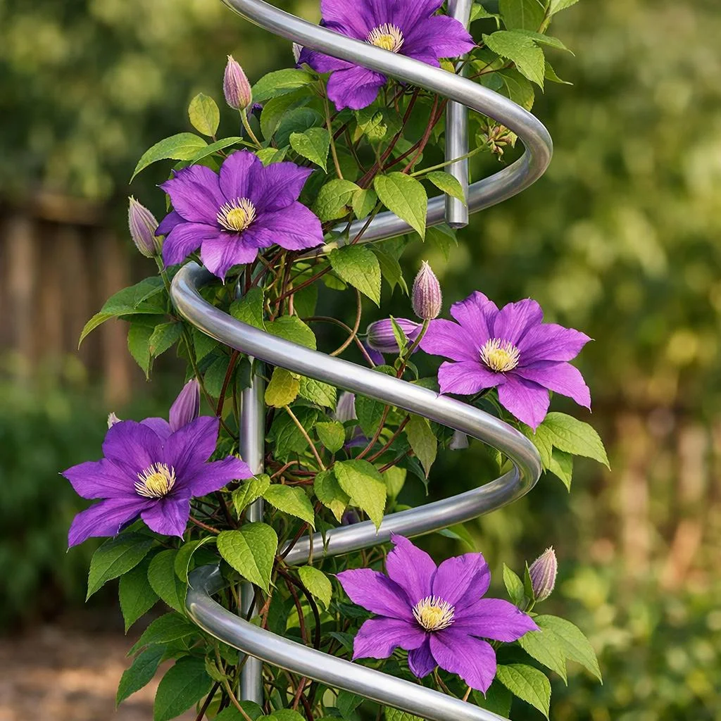 spiral metal support for clematis vine