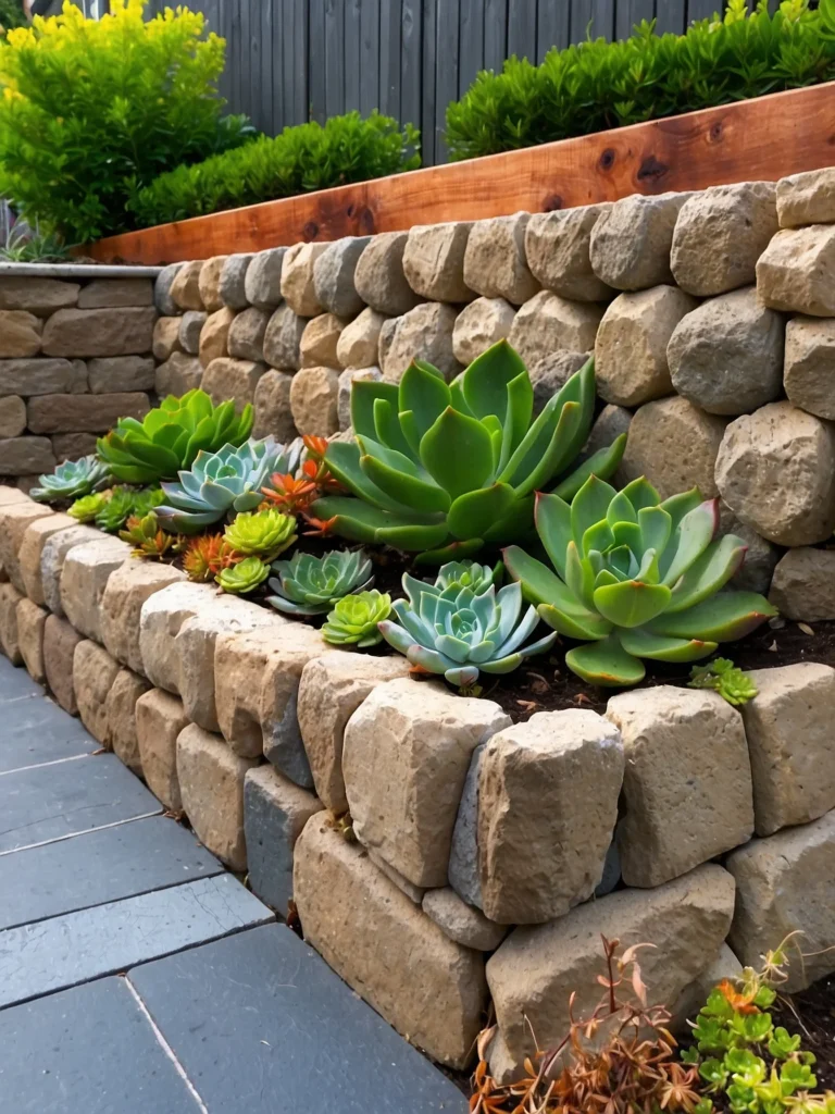 succulent retaining wall garden ideas