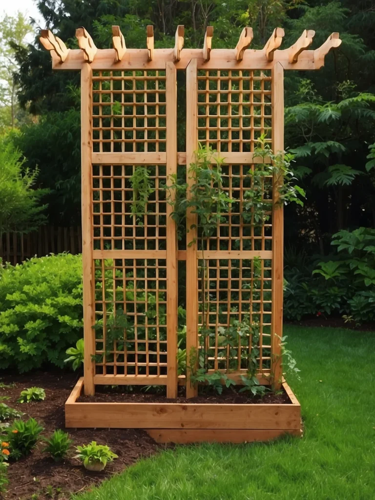 tall double stacked wooden lattice privacy wall