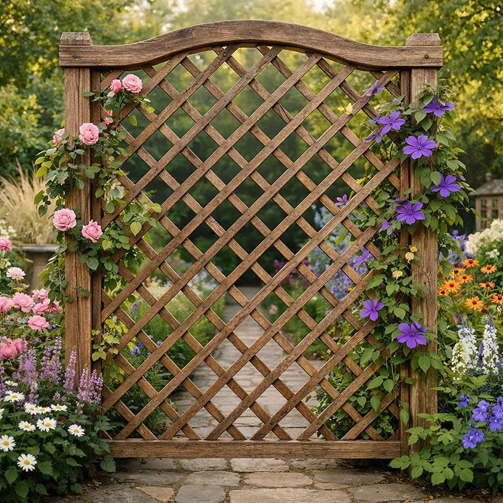 wood lattice garden divider screen design