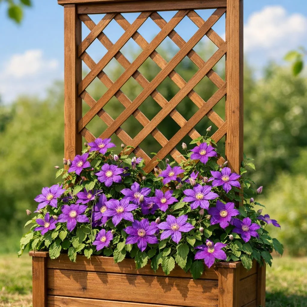 planter box with clematis trellis combo