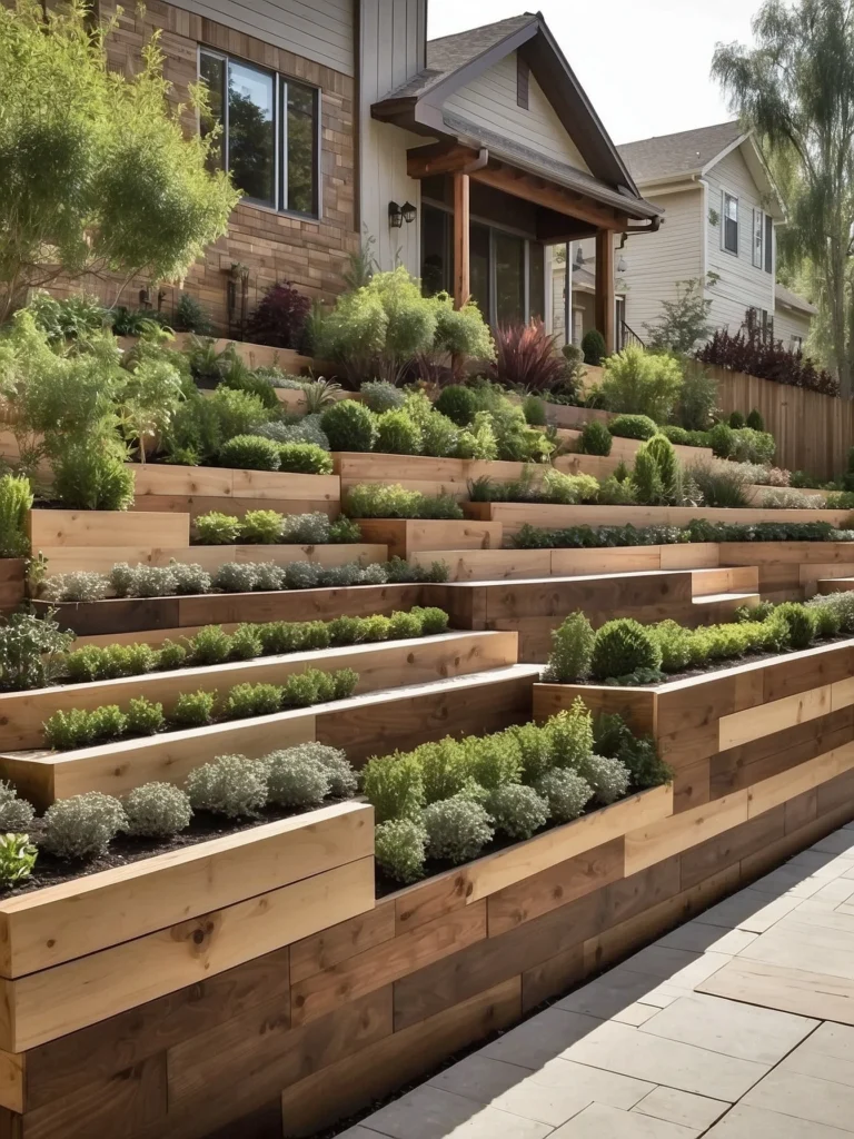 wood timber retaining wall garden