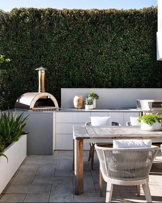 concrete outdoor kitchen wall minimalist industrial outdoor cooking area