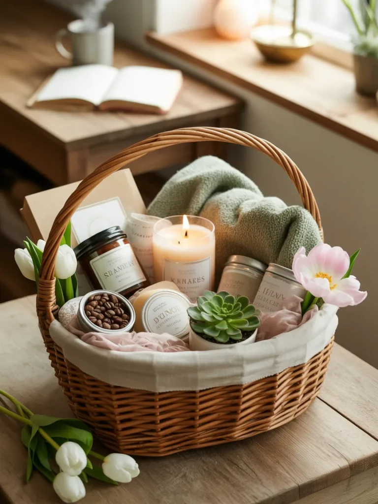 cozy home easter baskets for adults with blanket candles and home decor gifts