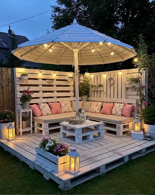 rustic garden ideas DIY pallet garden furniture seating area