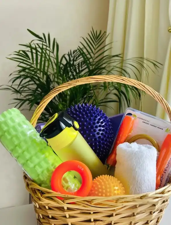 fitness easter baskets for adults with resistance bands healthy snacks and water bottle