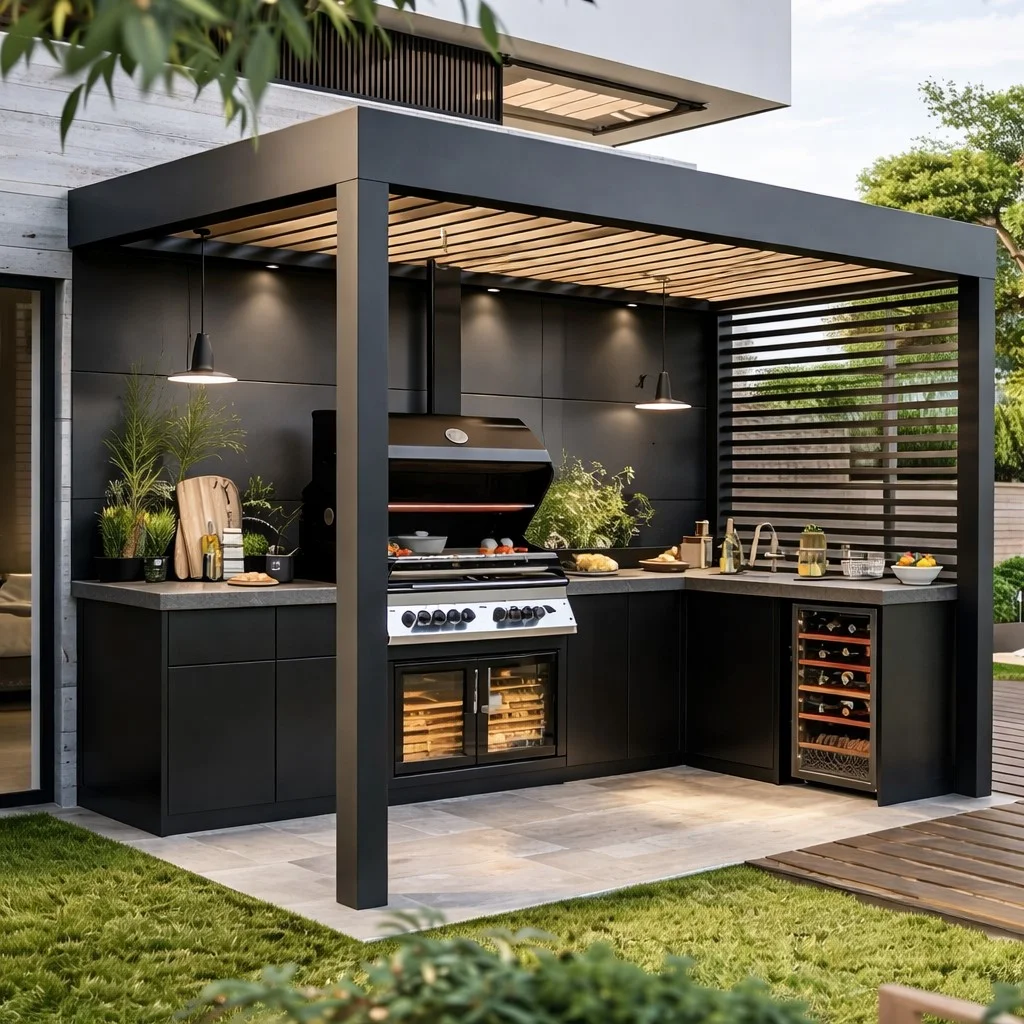 metal panel outdoor kitchen wall modern sleek weather resistant outdoor design