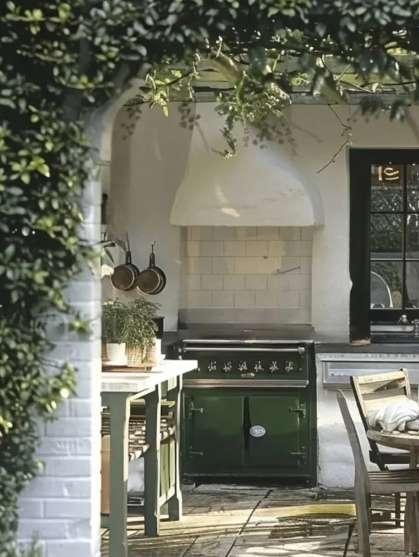 minimalist outdoor kitchen wall clean simple modern outdoor cooking space