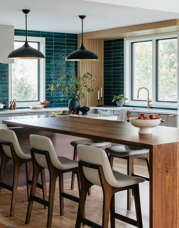 mixed material kitchen wall covering ideas wood and tile modern kitchen wall design