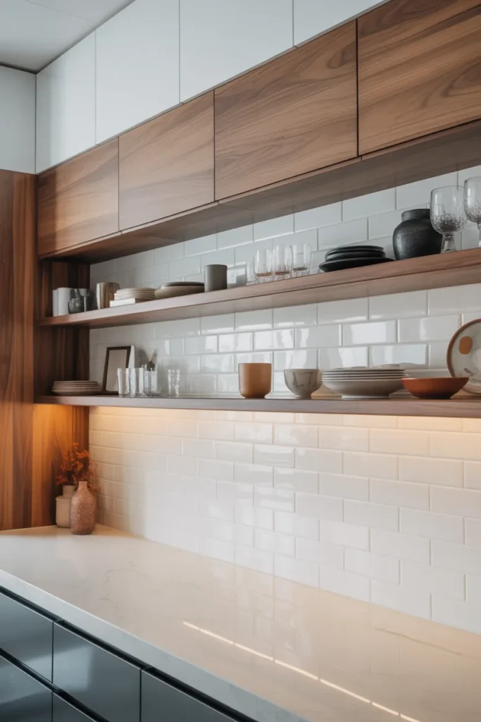 open kitchen wall cabinets displaying dishes and jars smart storage solution for empty wall