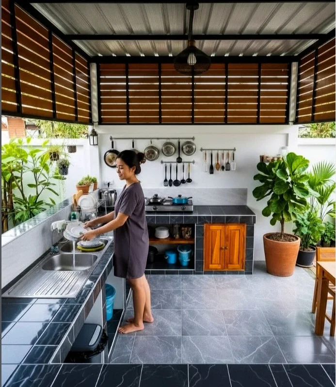 outdoor kitchen wall with hooks for hanging utensils practical cooking wall setup