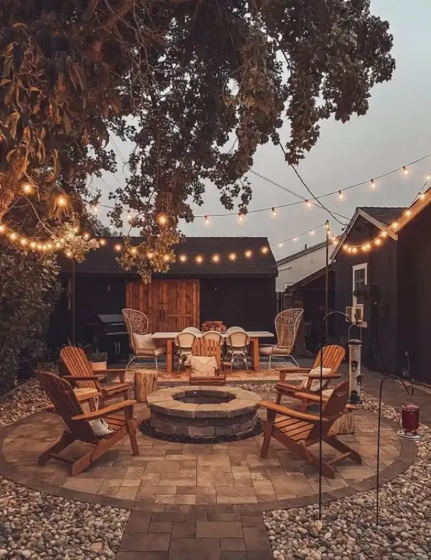 rustic garden ideas stone fire pit garden seating area
