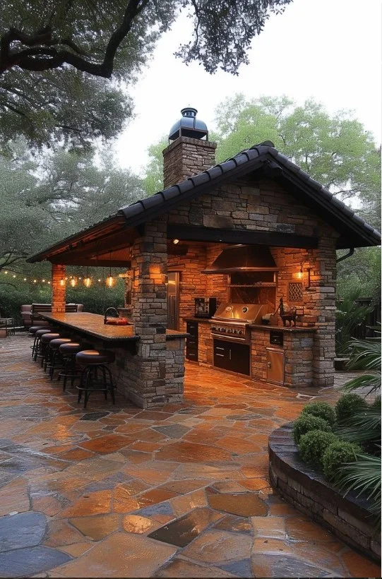 mixed stone and wood outdoor kitchen wall premium outdoor design inspiration