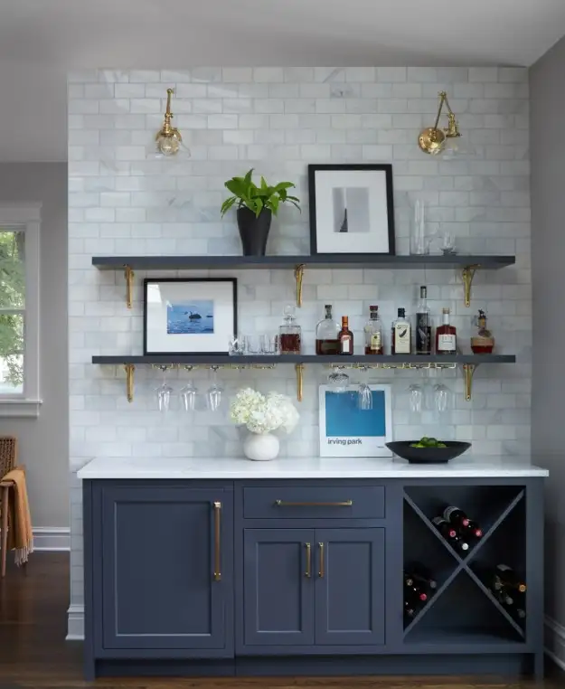 wall-mounted wine rack in kitchen, a stylish storage solution for empty wall space