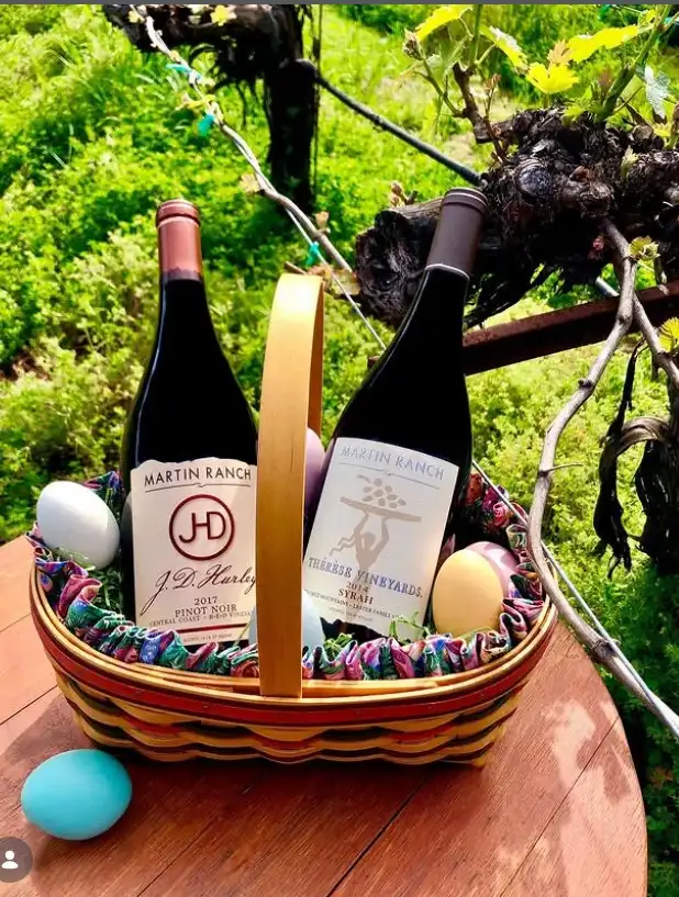 wine lover easter baskets for adults with wine bottle glasses and snack treats