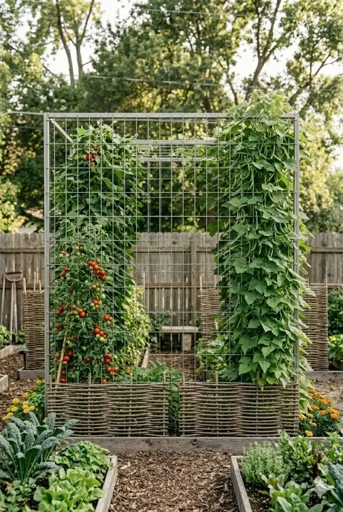 heavy-duty wire panel vegetable trellis growing squash and melon vines