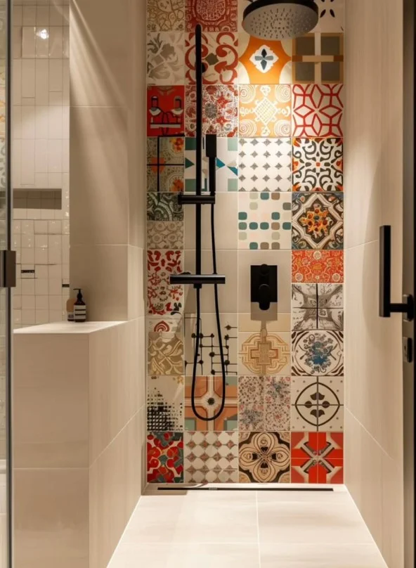 small bathroom wall decor ideas with decorative tile accent wall