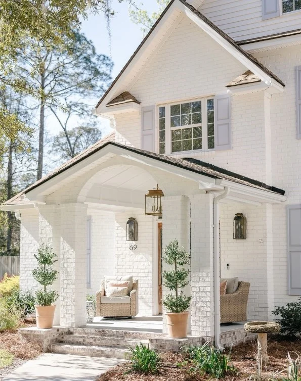 tiny front porch with balanced decor layout