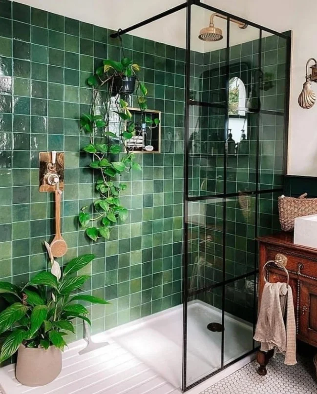 modern bathroom wall decor ideas with indoor plants styling
