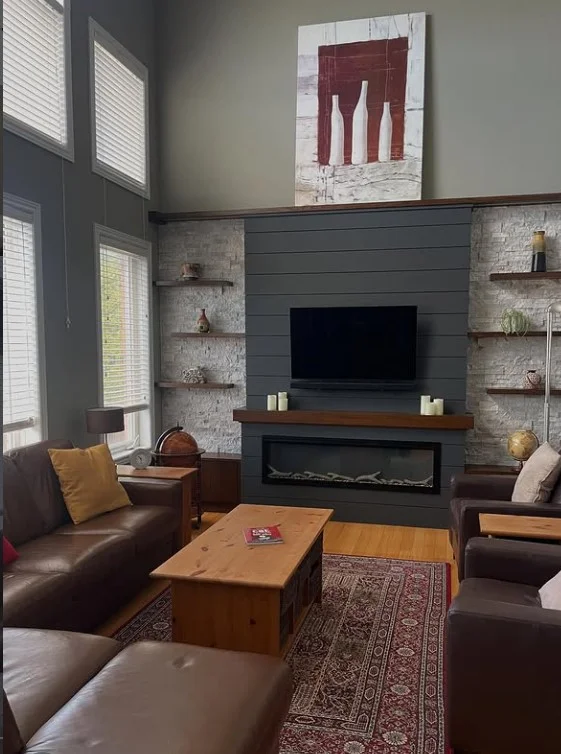 black accent fireplace wall ideas with tv modern bold design