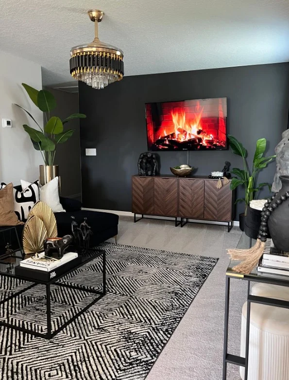 black accent wall mounted tv wall ideas bold modern look