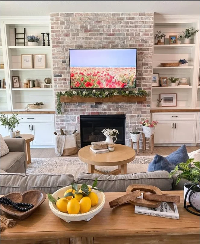 brick style fireplace wall ideas with tv rustic cozy space