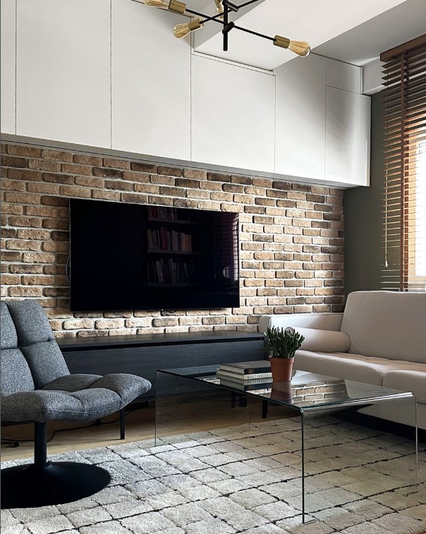 brick style tv wall ideas rustic cozy living room