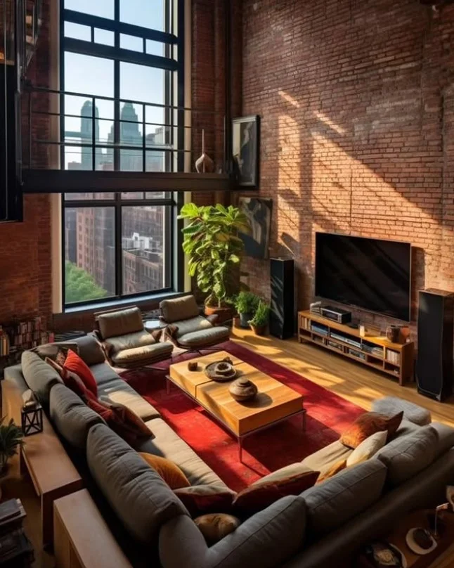brick style wall mounted tv wall ideas rustic living room