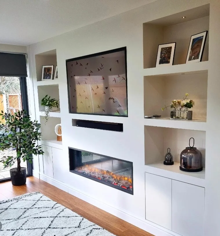 built-in fireplace wall ideas with tv and storage cabinets