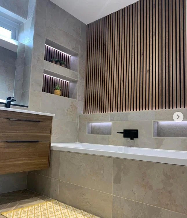 bathroom wall shelf ideas with built-in recessed shelves