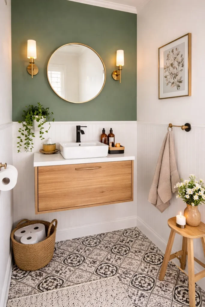 small bathroom wall decor ideas with painted accent wall
