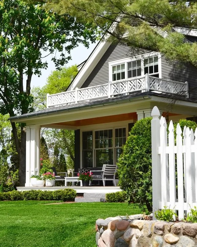 townhouse front porch with cozy corner seating setup