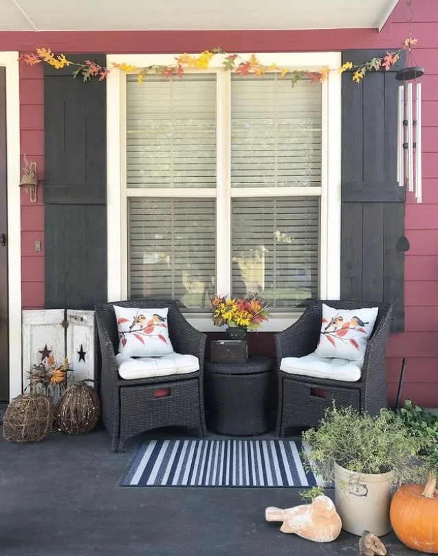 cottage front porch with cozy sitting corner setup