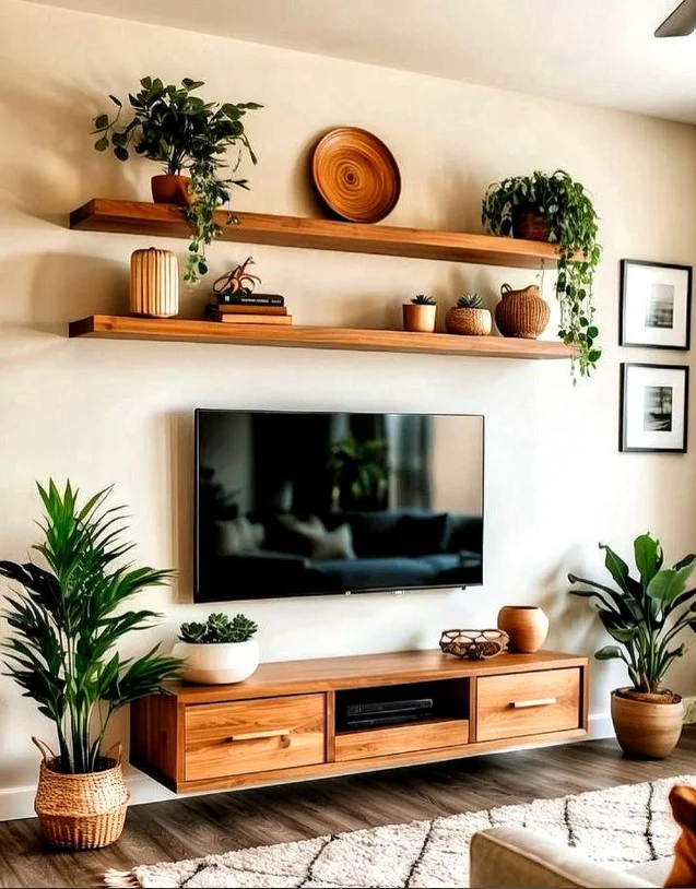 floating shelf wall mounted tv wall ideas with storage