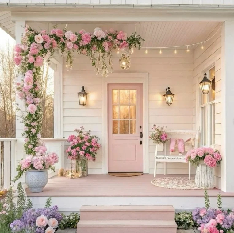 front stoop makeover with warm outdoor wall lighting