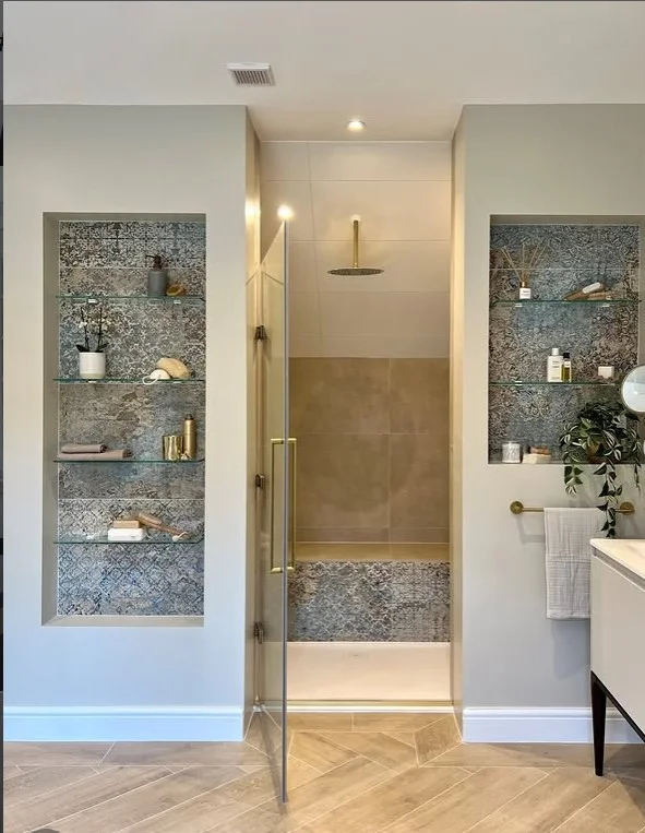 bathroom wall shelf ideas with glass wall shelves clean design