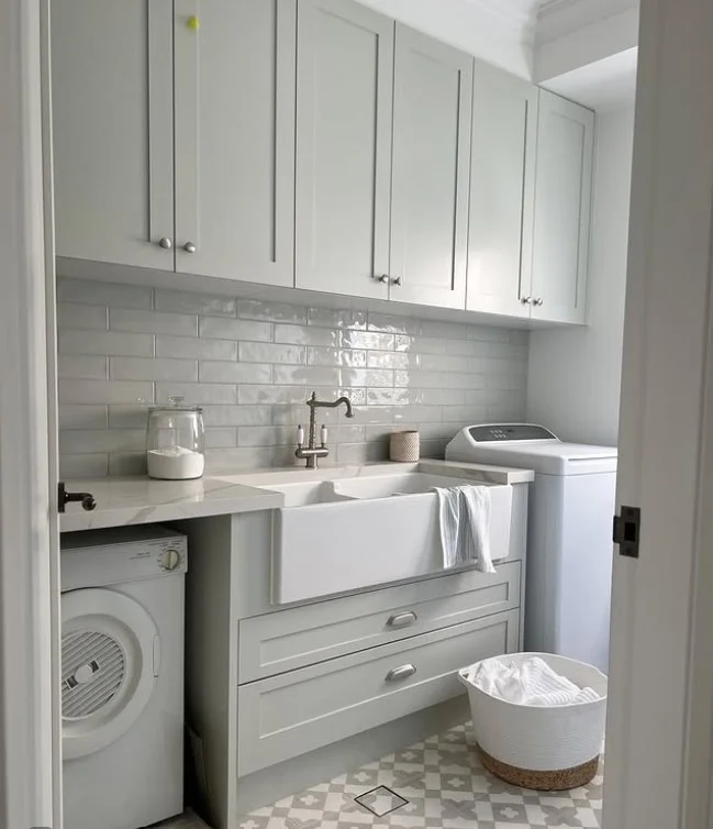 glossy laundry room wall tile ideas bright small space