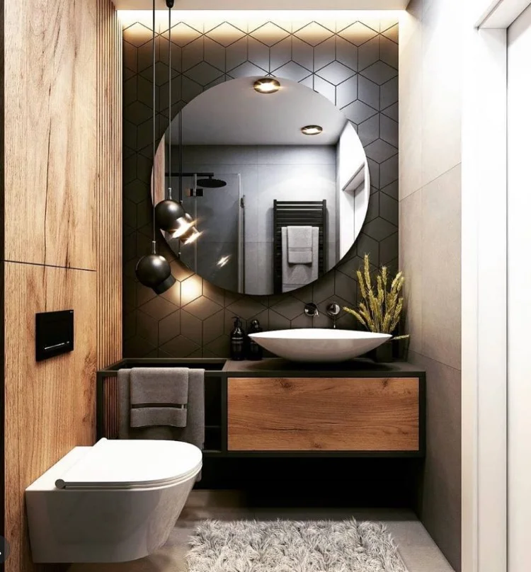 modern bathroom wall decor ideas with large statement mirror