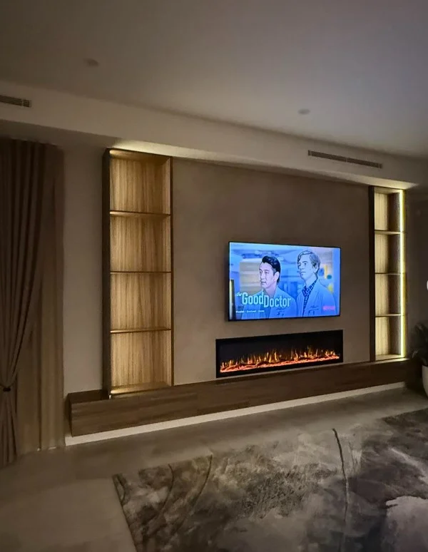 led light fireplace wall ideas with tv modern ambient glow