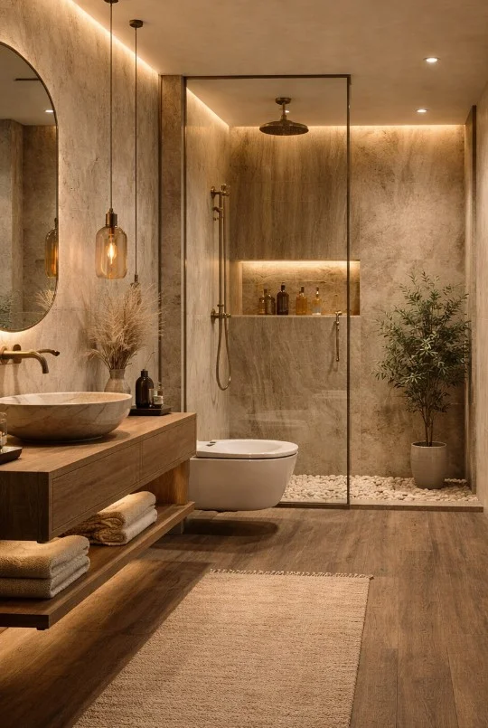 small bathroom wall decor ideas with led wall lighting modern look