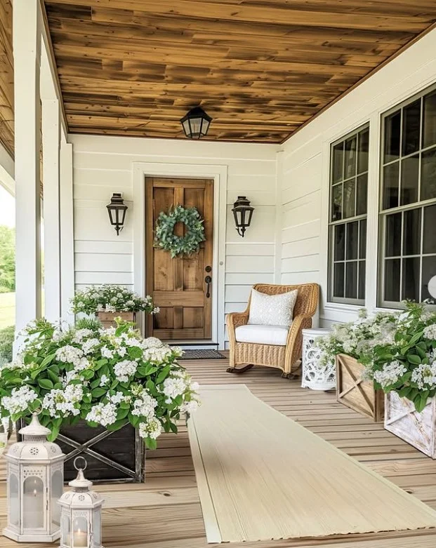 tiny front porch with light color design making space look bigger