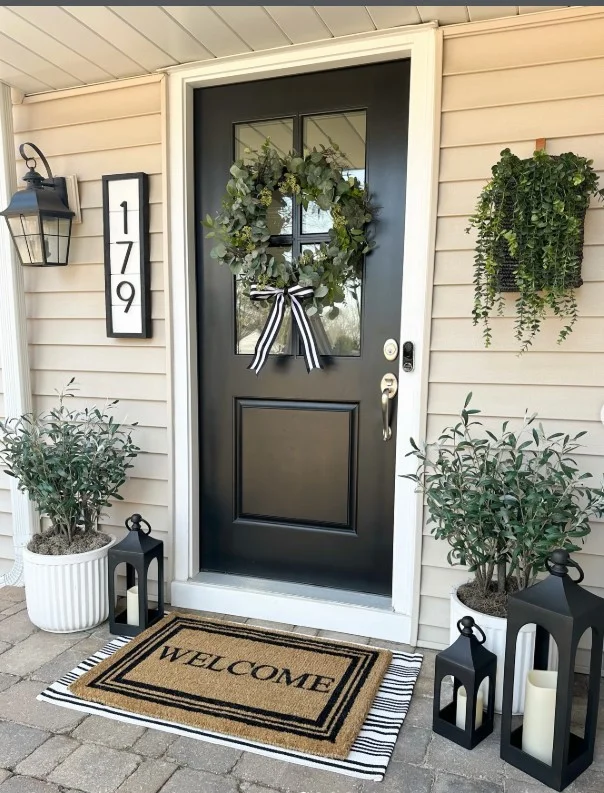 front stoop makeover with matching planters at entry
