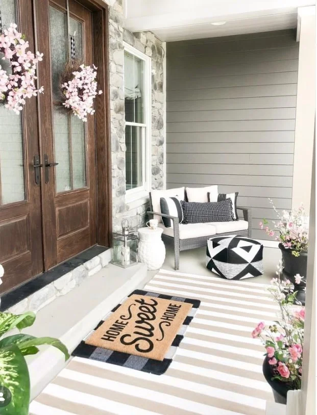 townhouse front porch with minimal furniture clean design