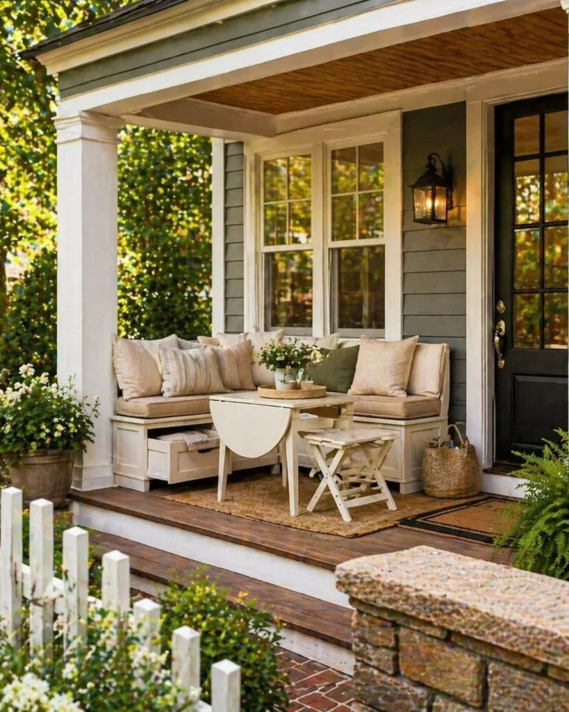townhouse front porch with multi use furniture smart design