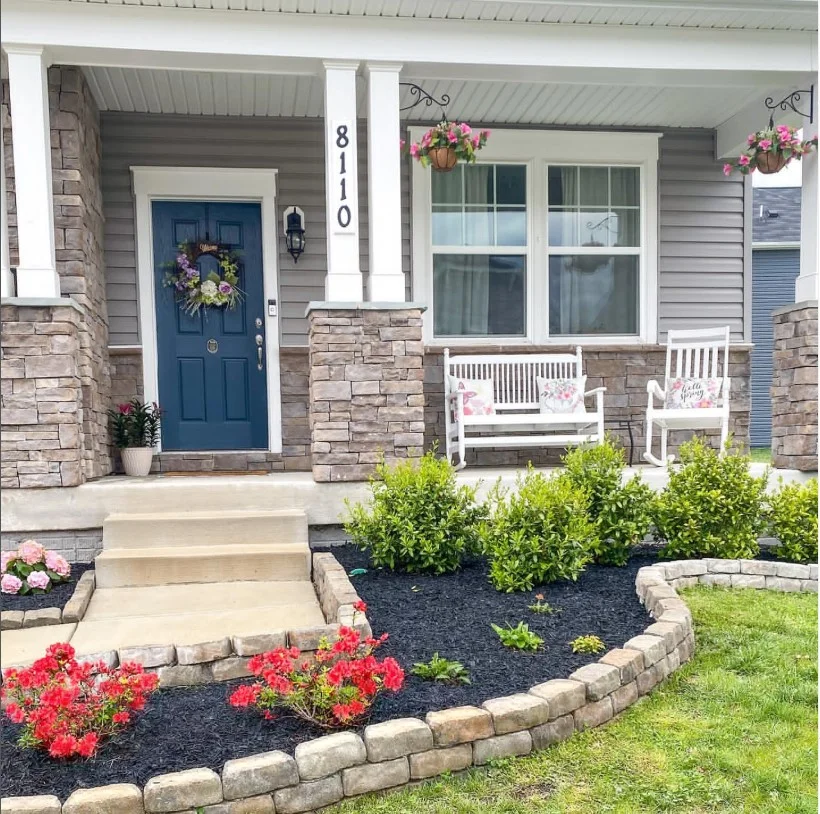 townhouse front porch with neutral color decor and stylish design