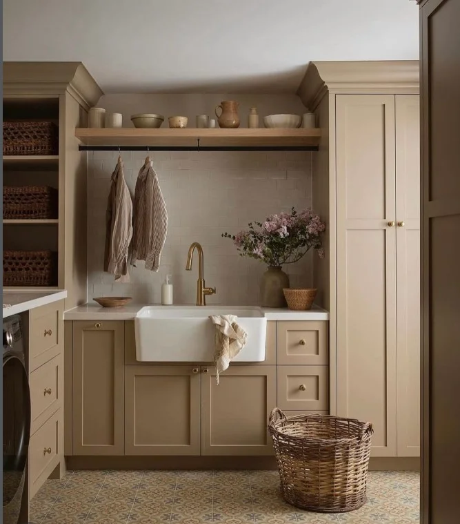 neutral tone laundry room wall tile ideas calm design