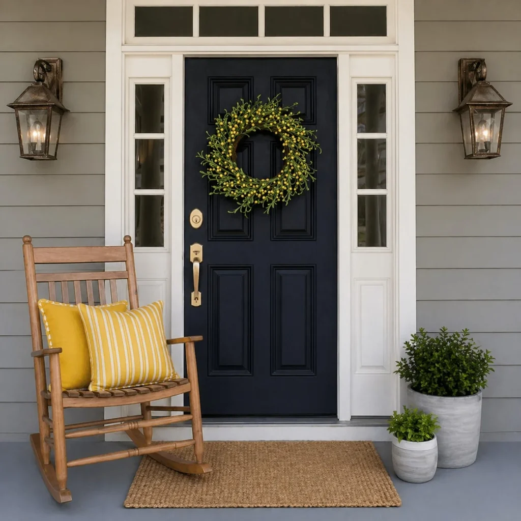 front stoop makeover with new door handle and knocker
