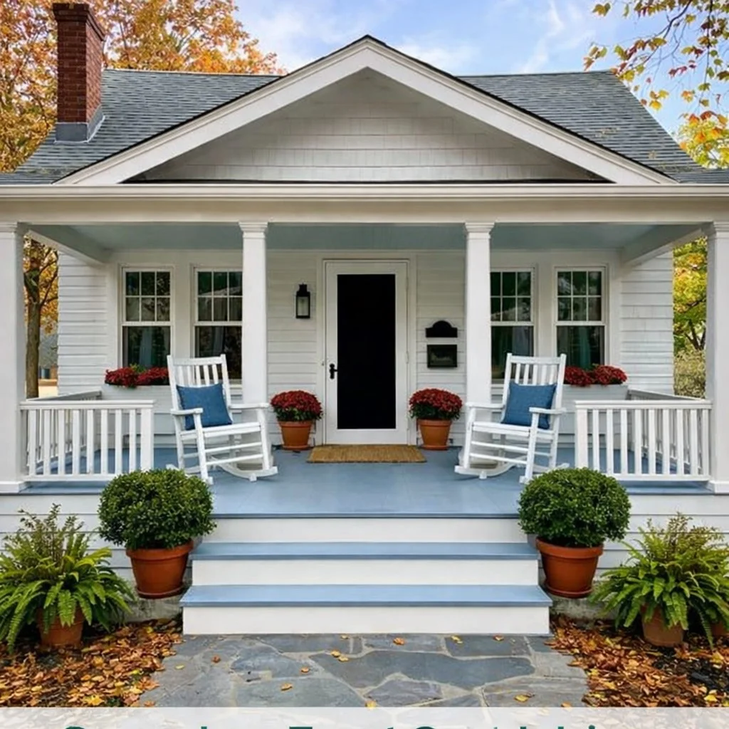 bungalow front porch with freshly painted floor makeover