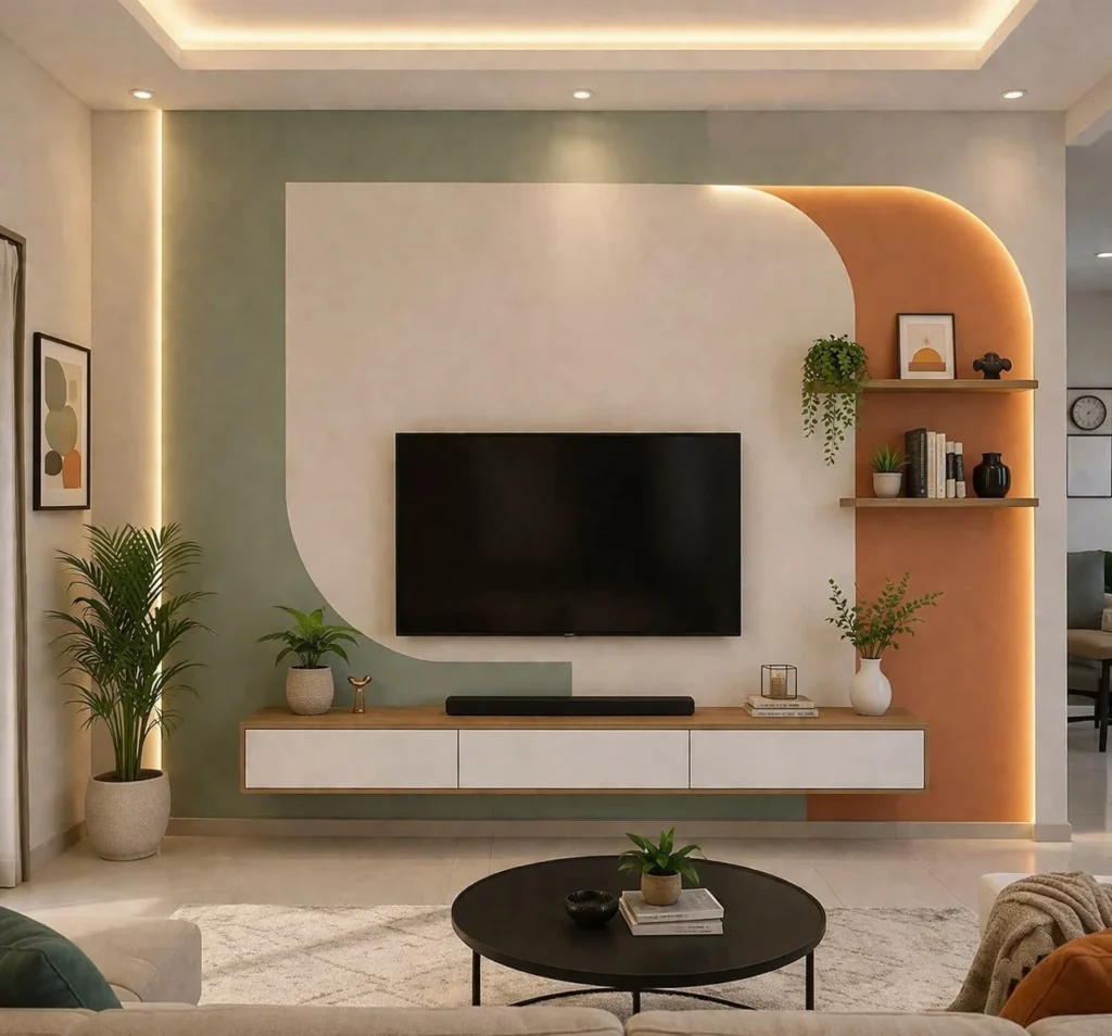 painted wall tv wall ideas two-tone modern design